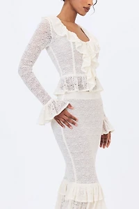 Miss Circle Urva Crochet Ruffle Front Button Top