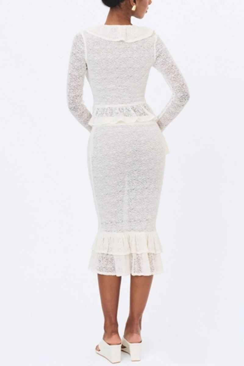Miss Circle Urva Crochet Ruffle Front Button Top