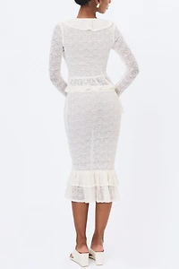 Miss Circle Urva Crochet Ruffle Front Button Top