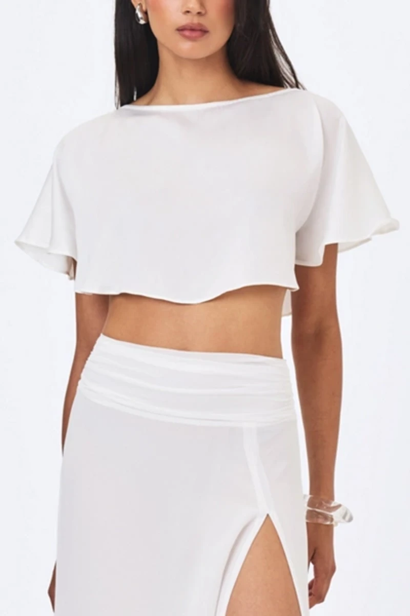 Miss Circle Yarae Satin Boat Neck Cape Top