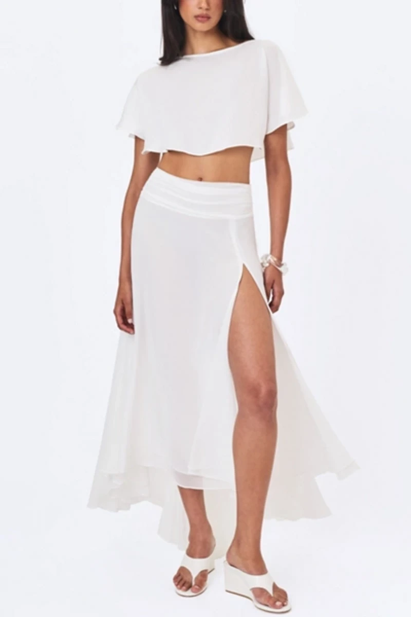 Miss Circle Yarae Satin Boat Neck Cape Top