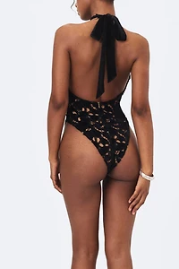 Miss Circle Breanna Velvet Lace Crossover Halter Swimsuit