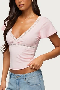 Edikted Yvetta Lacey Flutter Sleeve Top