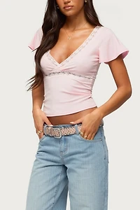 Edikted Yvetta Lacey Flutter Sleeve Top