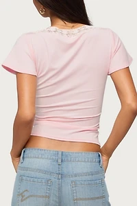 Edikted Yvetta Lacey Flutter Sleeve Top