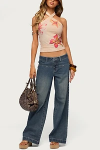 Edikted Nadina Floral Rhinestone Halter Top
