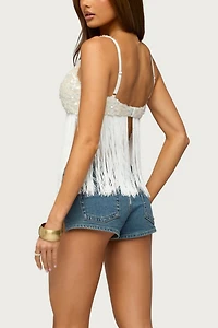 Edikted Petrah Sequin Fringed Bra Top