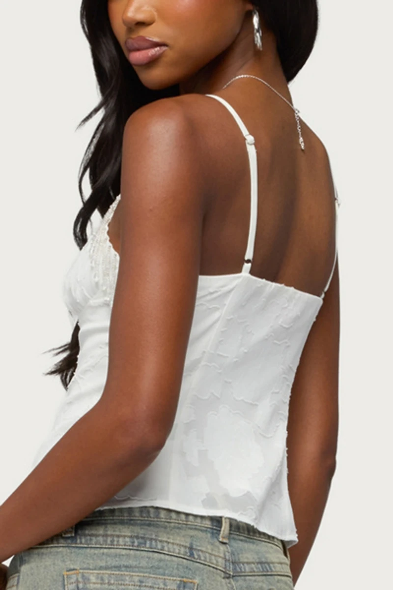 Edikted Taeyn Fringe Textured Chiffon Top