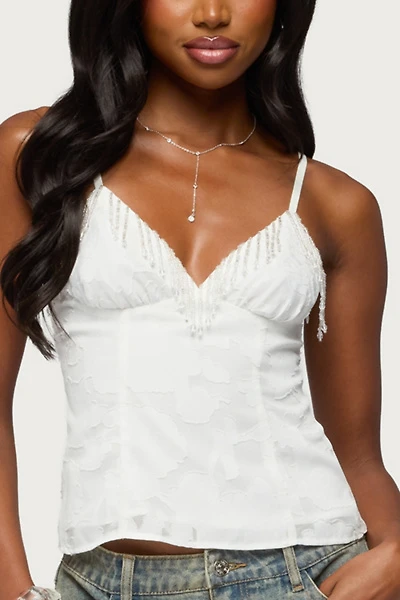 Edikted Taeyn Fringe Textured Chiffon Top