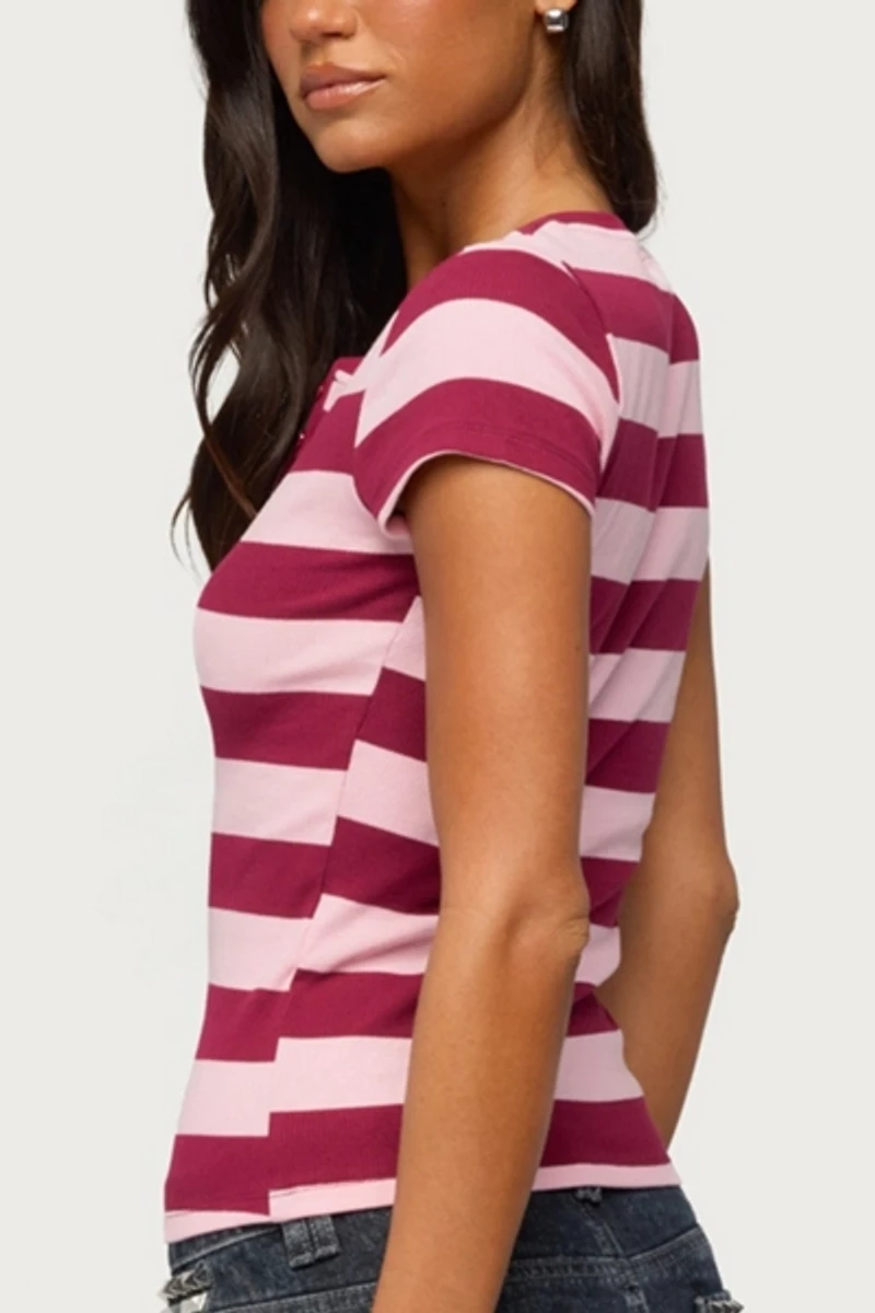 Edikted Rhianon Striped Henley Top
