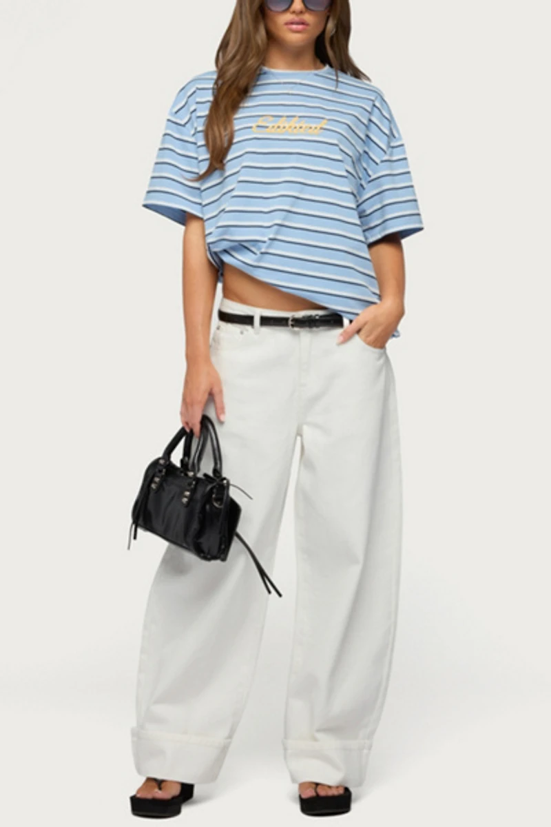 Edikted Chill Girl Striped Oversized T Shirt