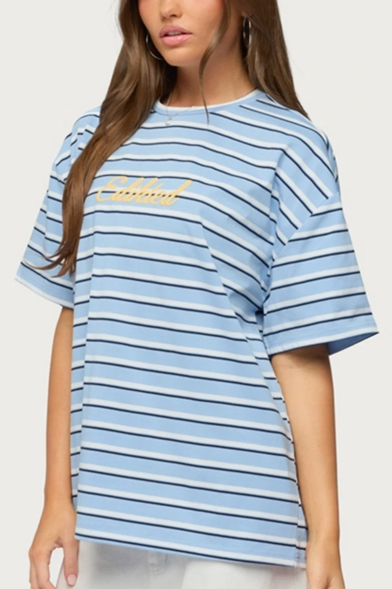 Edikted Chill Girl Striped Oversized T Shirt