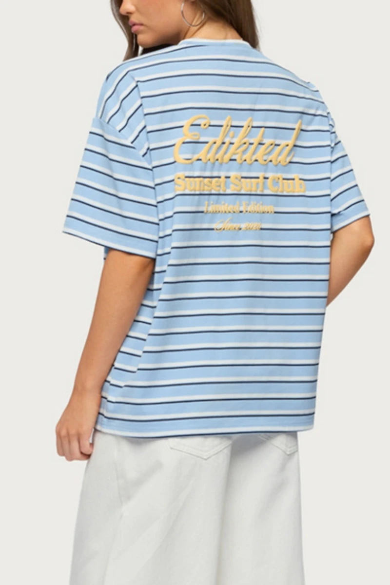 Edikted Chill Girl Striped Oversized T Shirt