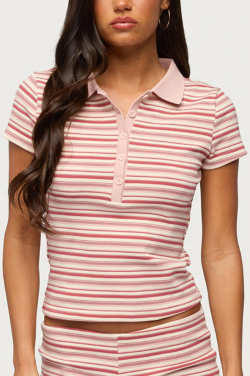 Edikted Noelia Striped Polo Top