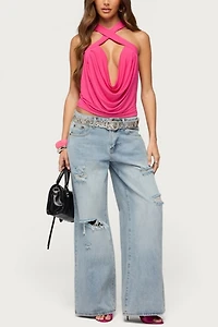 Edikted Maise Backless Cowl Neck Crisscross Top
