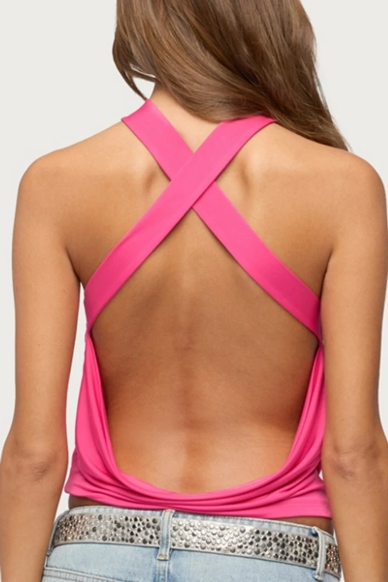 Edikted Maise Backless Cowl Neck Crisscross Top