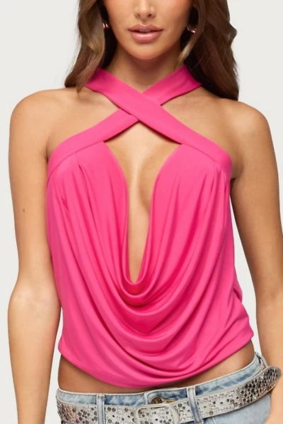 Edikted Maise Backless Cowl Neck Crisscross Top
