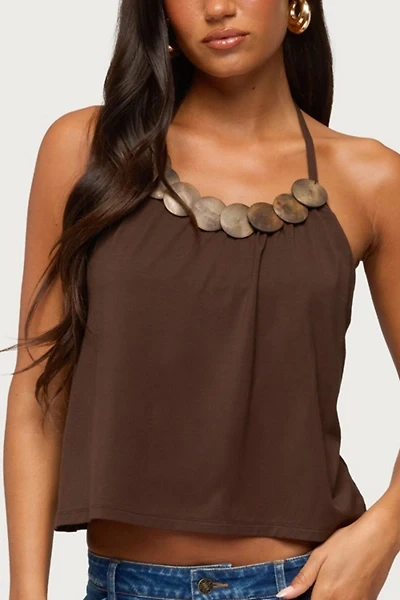 Edikted Gale Wood Disc Halter Top