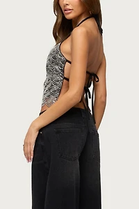Edikted Naira Beaded Scalloped Halter Top
