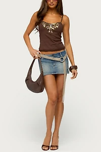 Edikted Sequin Butterfly Ribbed Tank Top