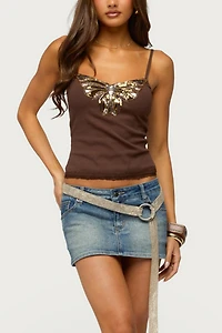 Edikted Sequin Butterfly Ribbed Tank Top