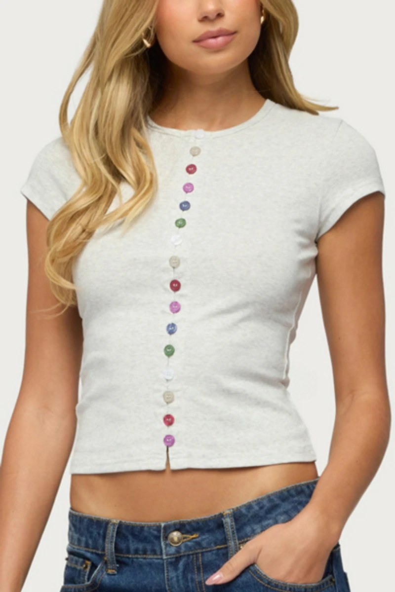 Edikted Cary Mixed Button Up T Shirt
