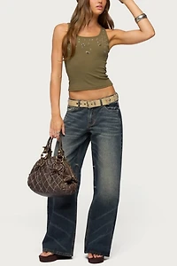 Edikted Pierced Grommet Ribbed Tank Top