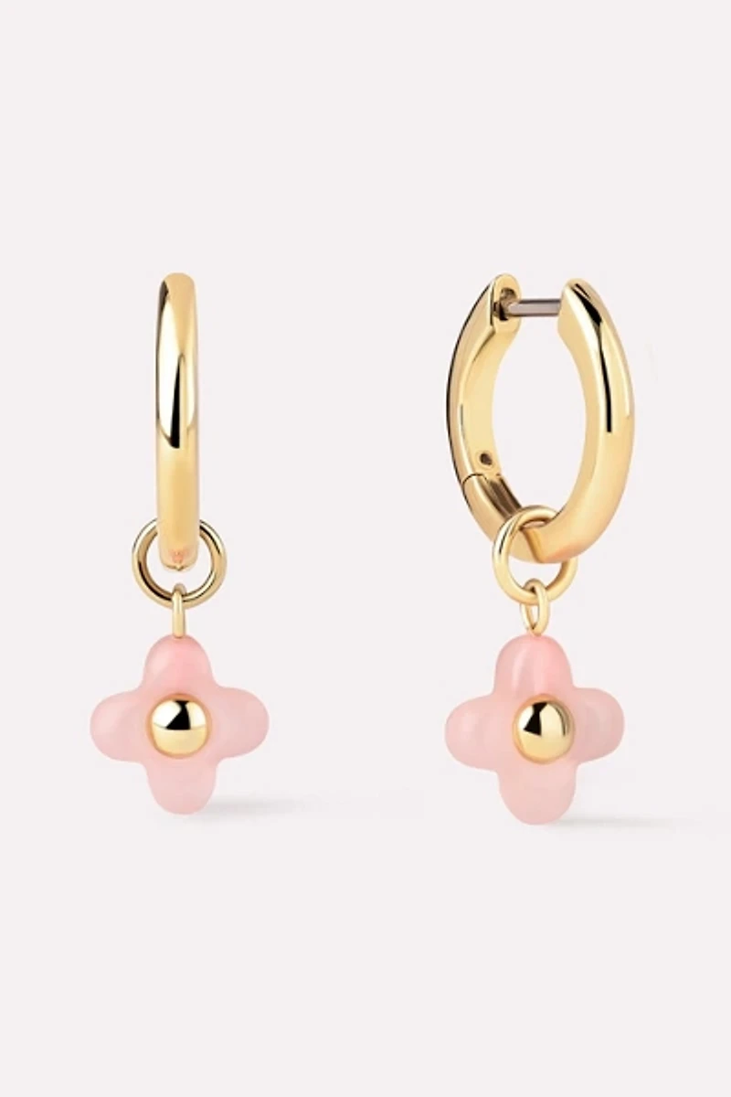 Ana Luisa Liora Hoops Rose Quartz Flower Earrings
