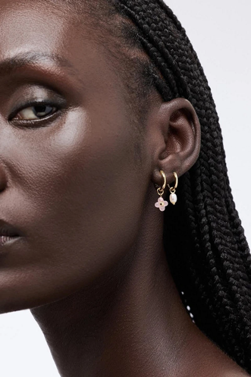 Ana Luisa Liora Hoops Rose Quartz Flower Earrings