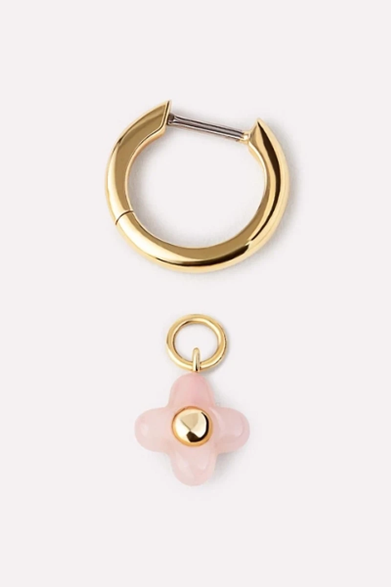 Ana Luisa Liora Hoops Rose Quartz Flower Earrings