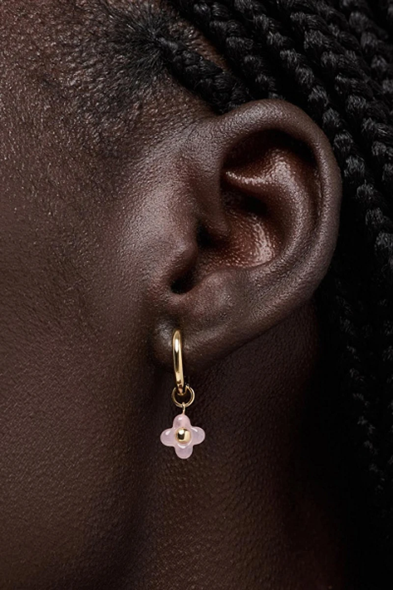 Ana Luisa Liora Hoops Rose Quartz Flower Earrings