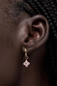 Ana Luisa Liora Hoops Rose Quartz Flower Earrings