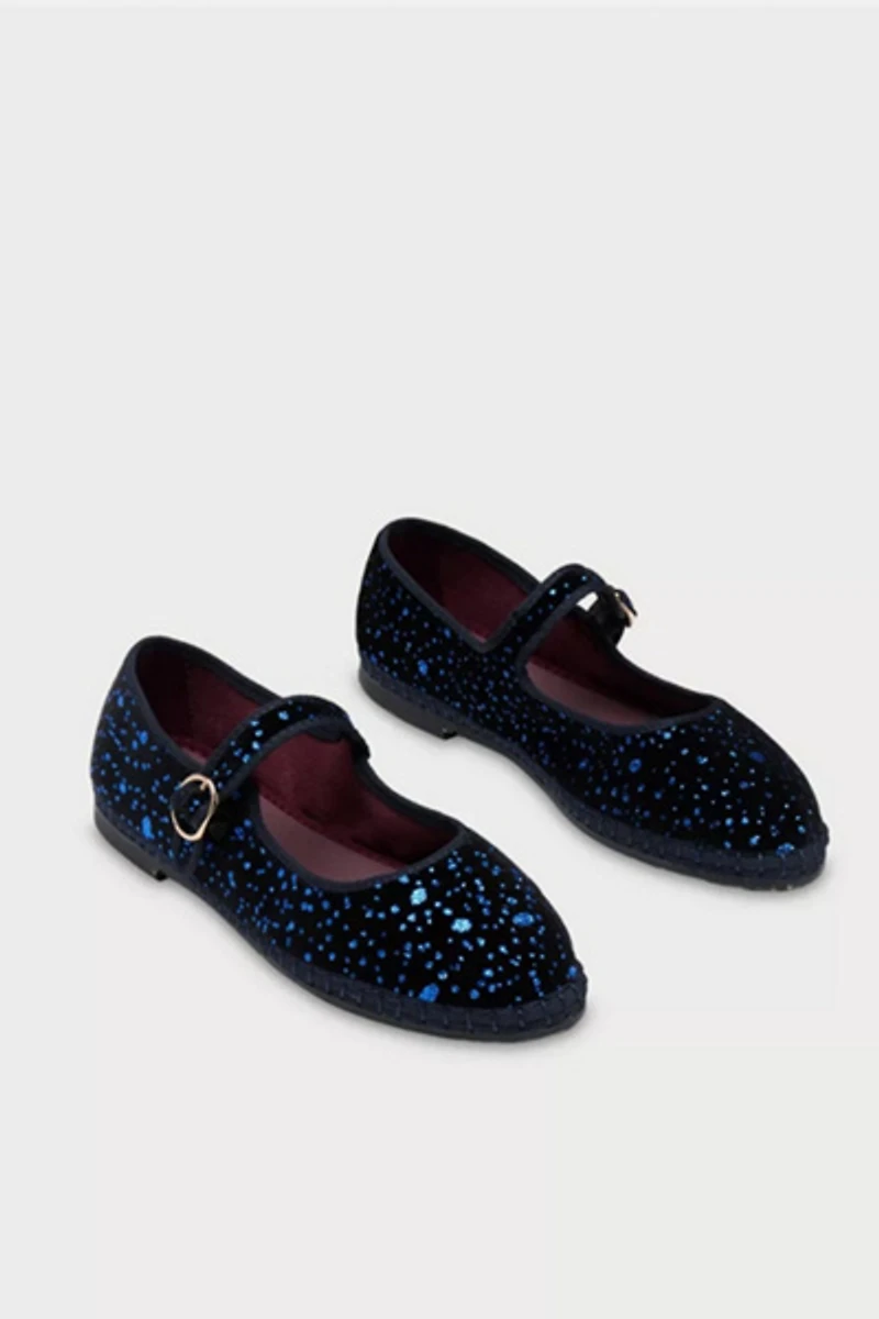 Flabelus Seraphina Velvet Glitter Splatter Mary Jane Flat