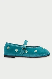 Flabelus Pierre Flower Embellished Velvet Mary Jane