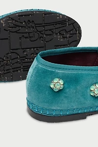 Flabelus Pierre Flower Embellished Velvet Mary Jane
