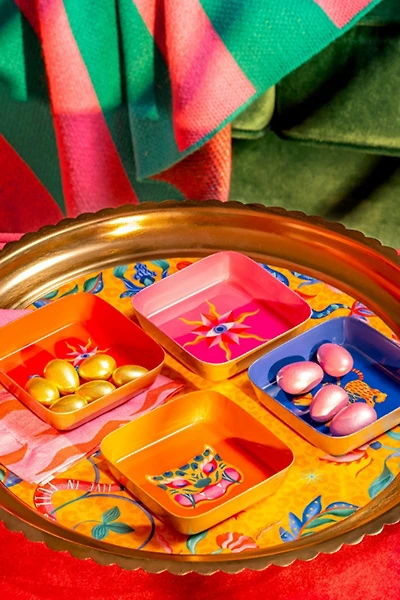 Zsa Zsa Zsu Nanpur Patterned Square Metal Decorative Tray Set