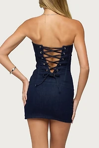 Edikted Olga Strapless Stretchy Denim Romper