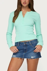 Edikted Nylah Distressed Denim Mini Skort