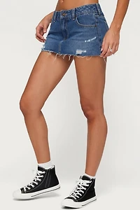 Edikted Nylah Distressed Denim Mini Skort
