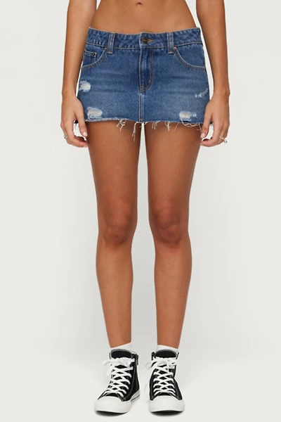 Edikted Nylah Distressed Denim Mini Skort