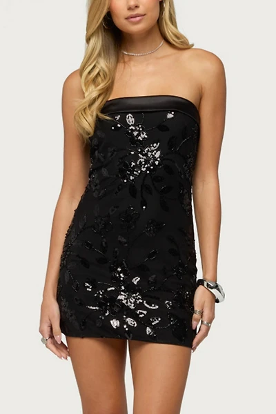 Edikted Arletta Foldover Bead & Sequin Mini Dress