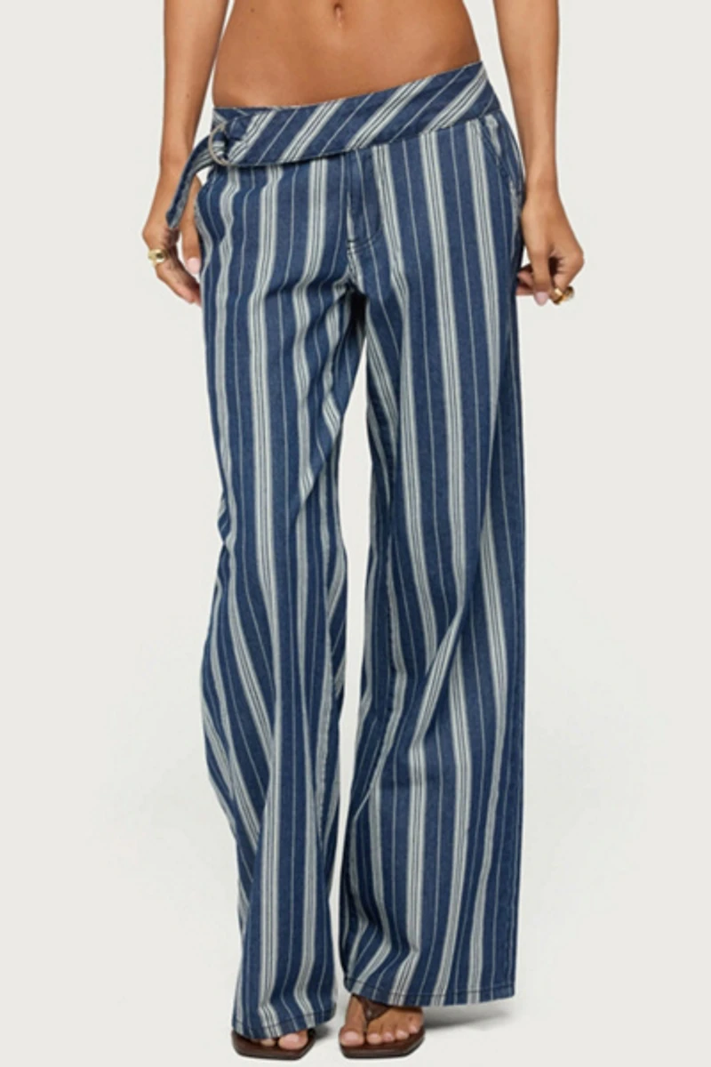 Edikted Belt Striped Low Rise Baggy Jeans