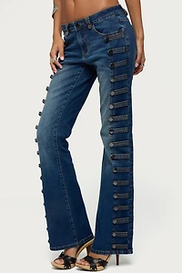 Edikted Button Loop Low Rise Bootcut Jeans