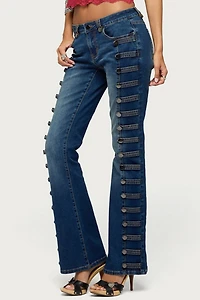 Edikted Button Loop Low Rise Bootcut Jeans