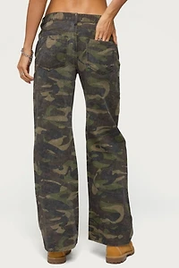 Edikted Soya Camo Low Rise Baggy Jeans
