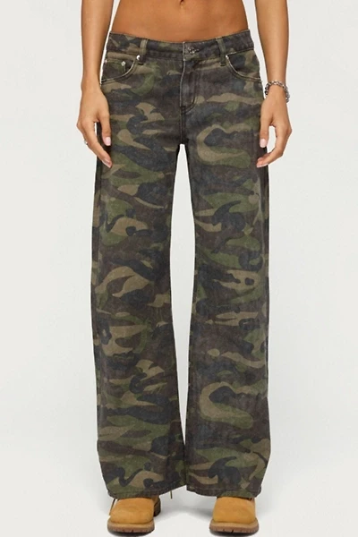 Edikted Soya Camo Low Rise Baggy Jeans