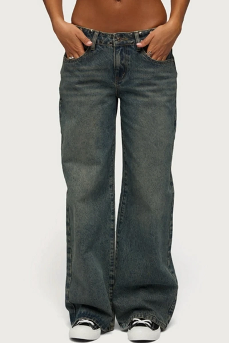 Edikted Nyc Studded Low Rise Baggy Jeans
