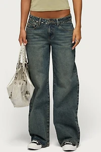 Edikted Nyc Studded Low Rise Baggy Jeans