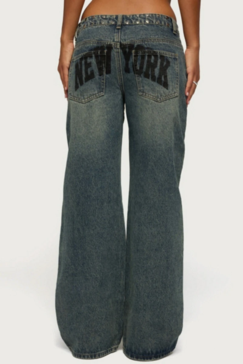 Edikted Nyc Studded Low Rise Baggy Jeans