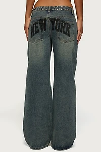 Edikted Nyc Studded Low Rise Baggy Jeans